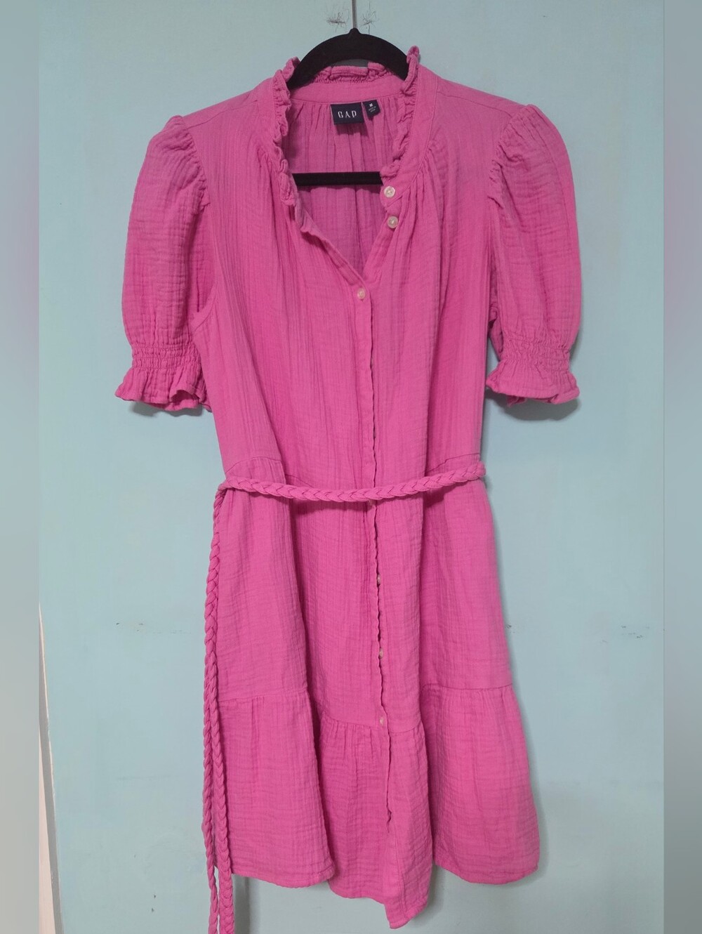 GAP Hot Pink Button-Front Midi Dress with Braided Belt